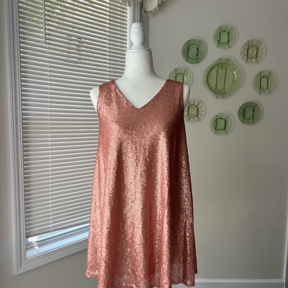 Elegant Sequin Mini Dress - Rose Gold